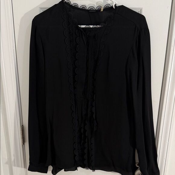 Elie Tahari Tops - Elie Tahari Black Scalloped Blouse 100% Silk Size XL